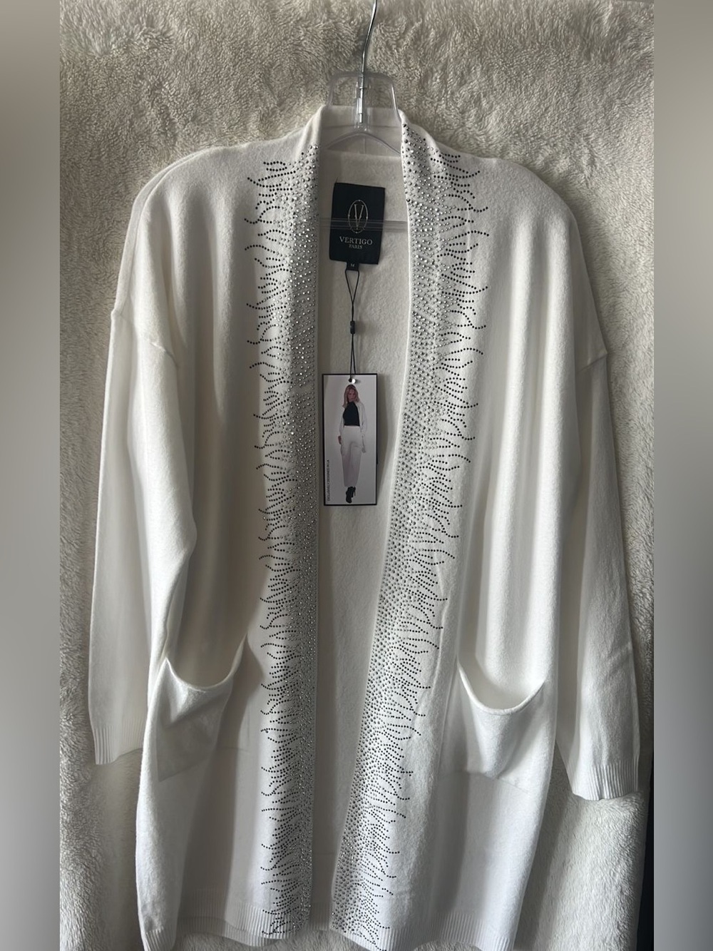 Vertigo Paris White soft Cardigan with Crystal Stud Accents size M
